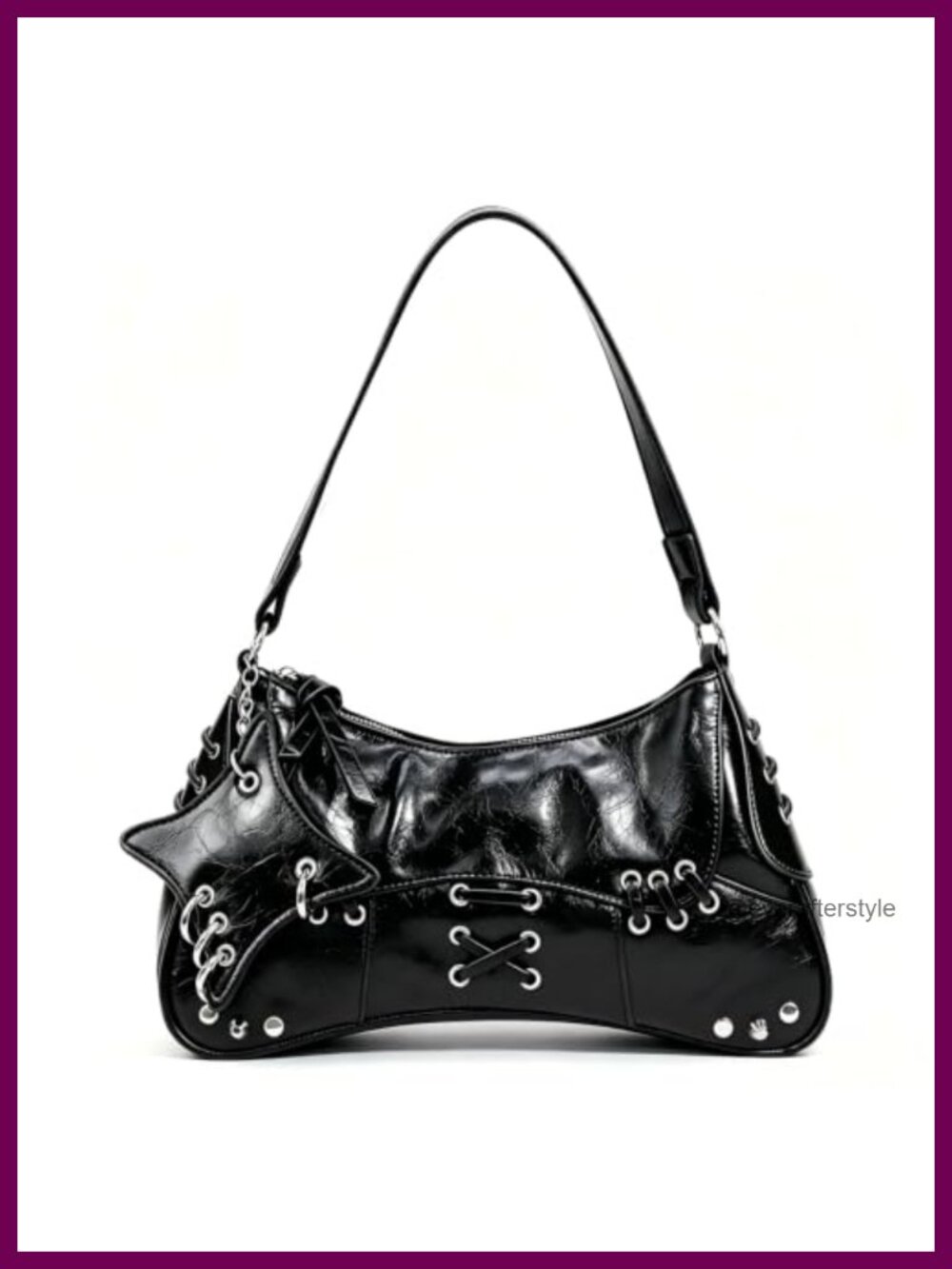 Faux Leather Y2K Studded Punk Hobo Shoulder Bag Crescent Saddle Handbag